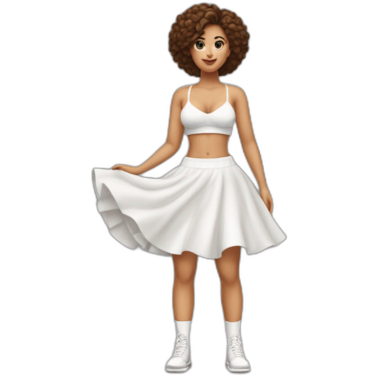 full body curvy caucasian-beauty-long-white-socks short wide windy skirt bikini both sides emoji