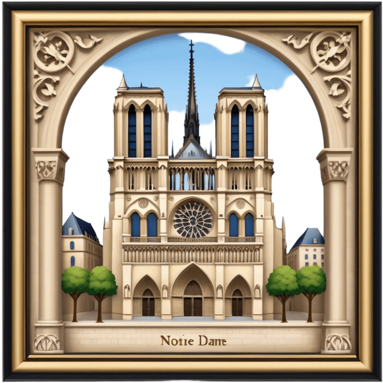 Cinematic Realistic Notre-Dame Cathedral Landmark Emoji, showcasing the Gothic splendor of the cathedral rendered with detailed stone carvings and majestic, soft lighting. emoji