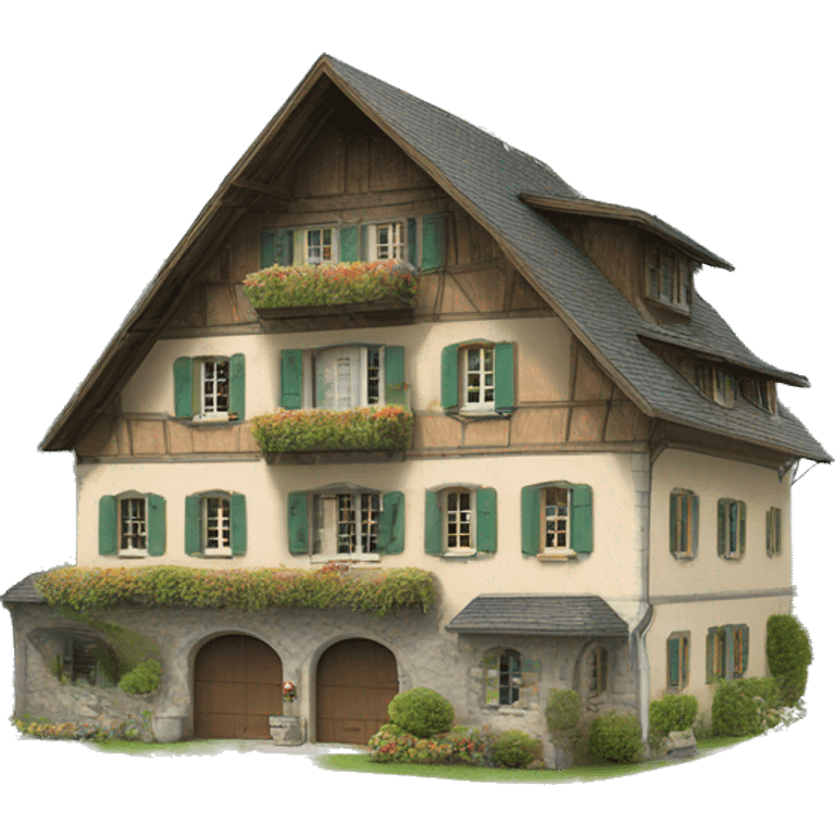 estate on the shore of a Swiss lake in the mountains emoji