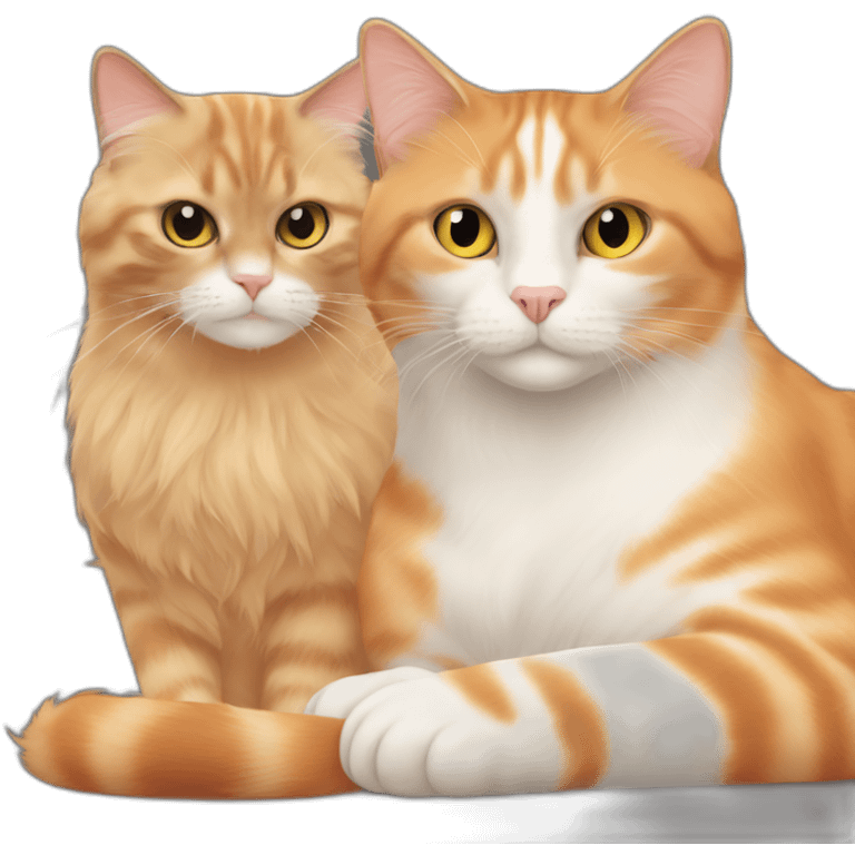 an orange cat and a seal ragdoll cat cuddling emoji