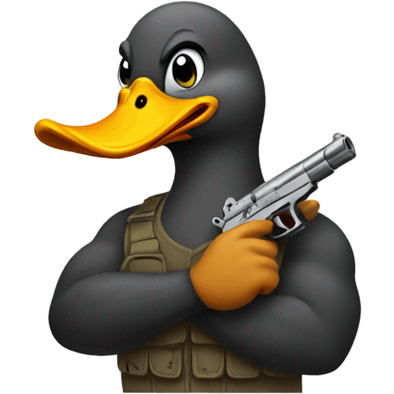 Duck has muscles with a gun emoji