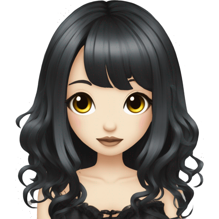 hime gyaru girl, black hair, goth emoji