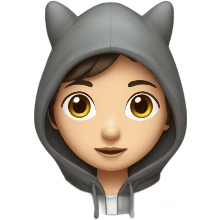 Fille Brune avec un sweat-capuche Totoro emoji