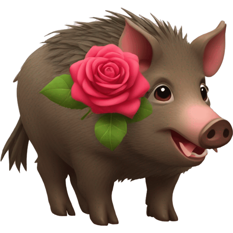 wild boar with a rose in its mouth, which has hearts instead of eyes emoji