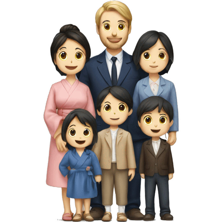 French　male and Japan wife with 4 kids family emoji