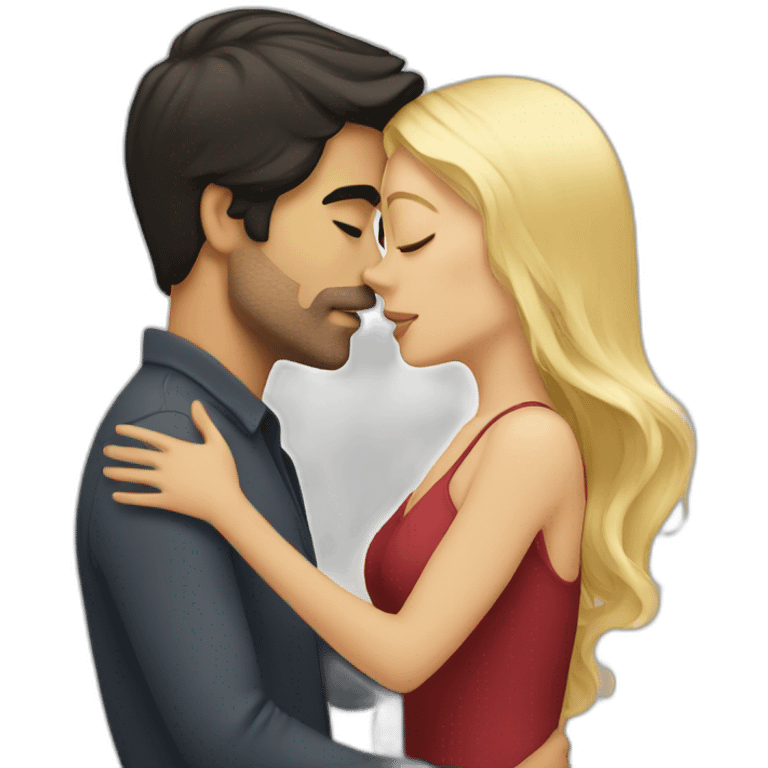 Dark hair man kissing a blond hair woman emoji