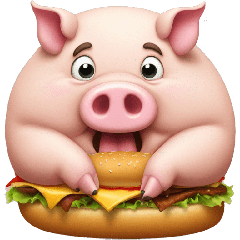 Really fat pig eating a hamburger emoji