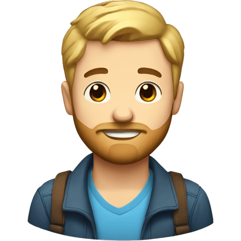 Guy with a brown beard and short blonde hair has a heart on his shirt emoji