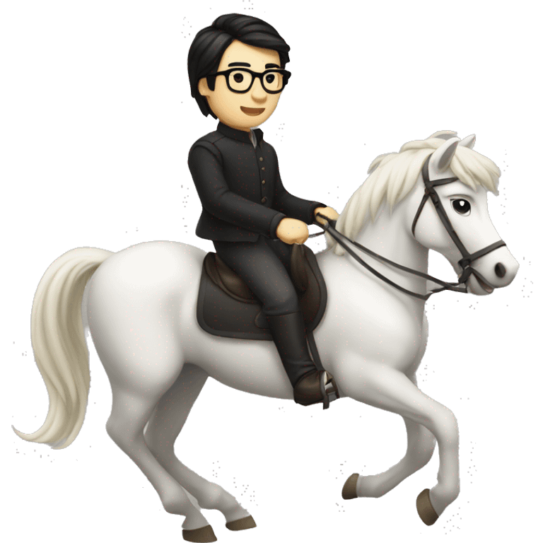 man in glasses black hair, white skin, european, riding a horse emoji