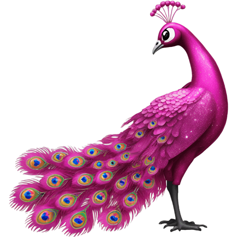 Hot Pink peacock standing with glitter emoji