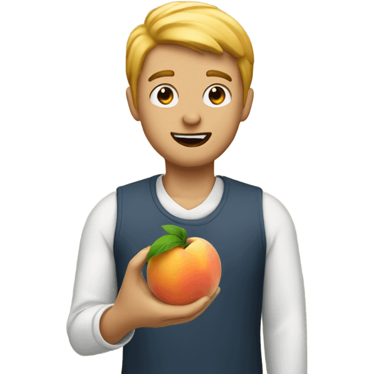 A guy eating a peach emoji