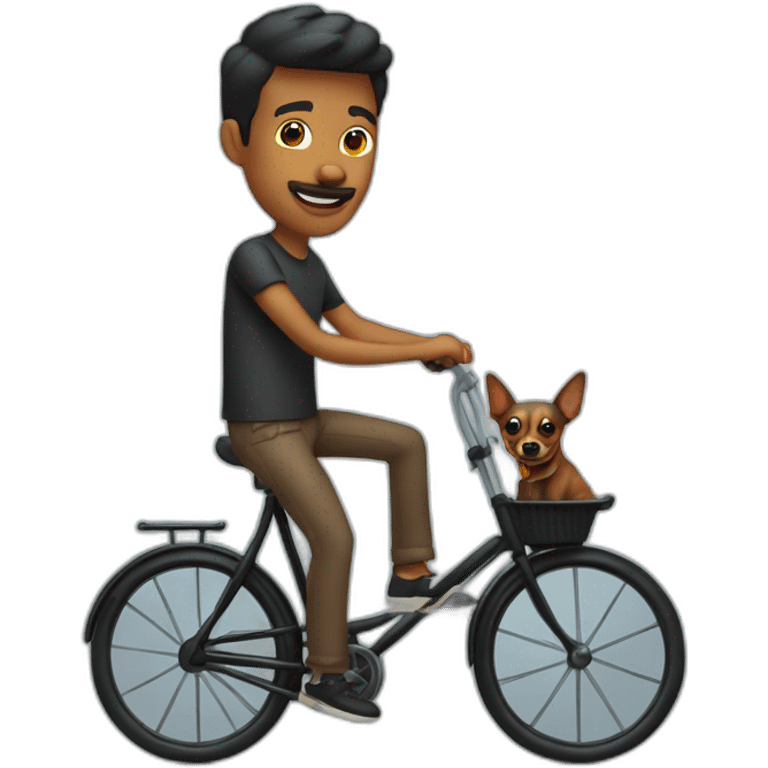 Hombre en bicicleta con pinscher negro emoji