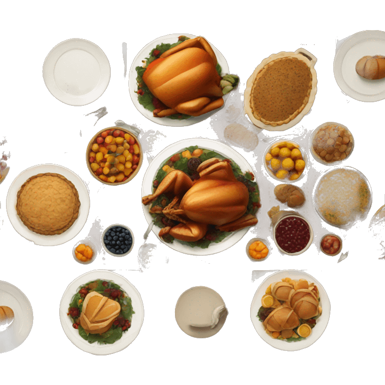 Dining table with a bunch of thanksgiving foods emoji