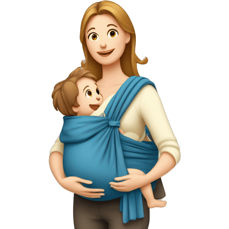 European Babywearing mom with baby in storchenwiege carrier emoji