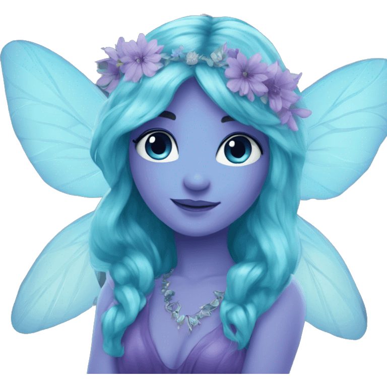 Beautiful,blue flower, fairy, blue, turqoise, silver, purple, long hair, big wings emoji