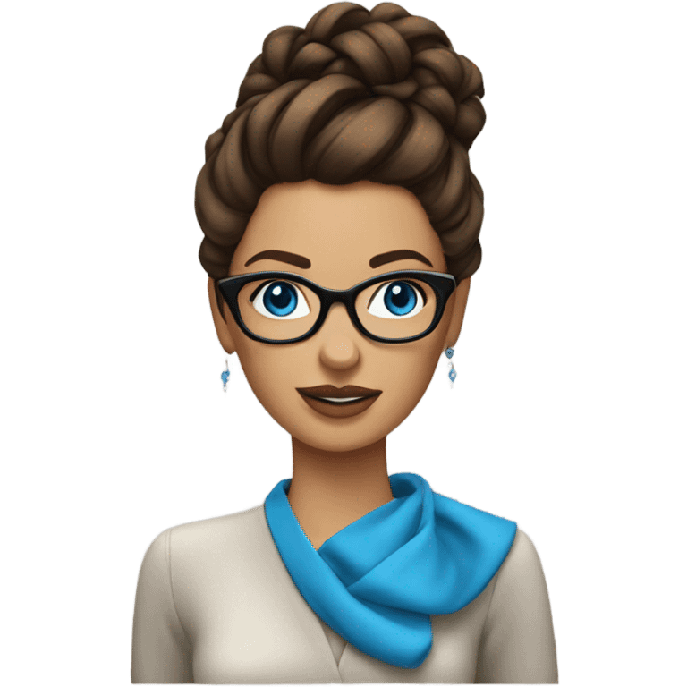 Photo of Real fashion model with brown updo, glasses and blue eyes  emoji