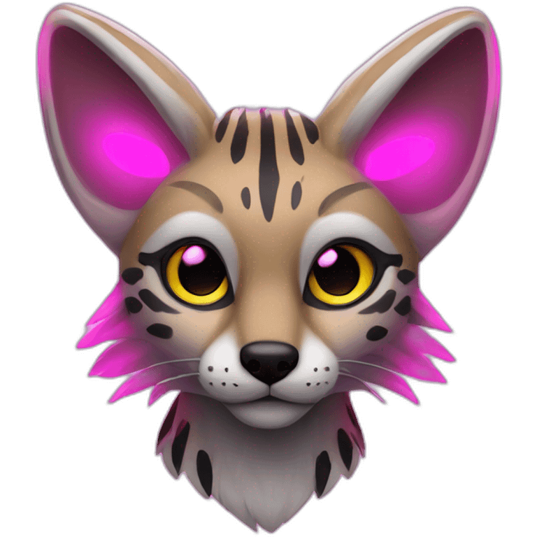 Coyote ocelot with grey and black fur and phoenix wings and pink ears, neon lights emoji