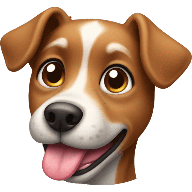 A brown small dog sticking out its tongue on the left side emoji