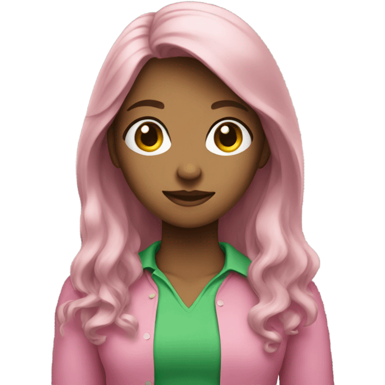 Female young lady with long hair in pink and green shirt emoji