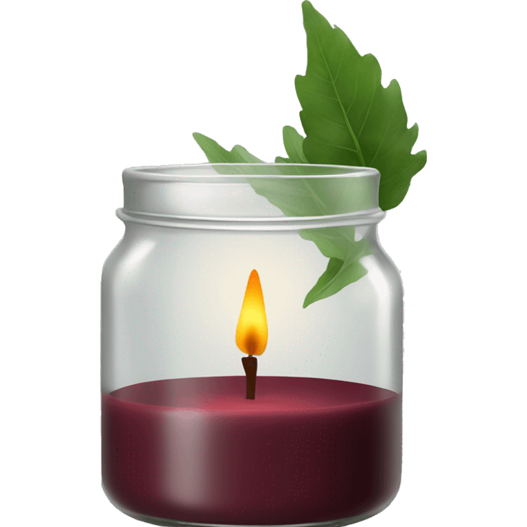  maroon candle in open glass jar with greenery  emoji