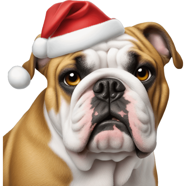 English bulldog wears santa’s hat emoji