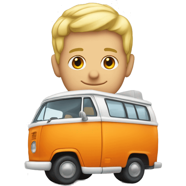 young blond man standing in front of orange campervan emoji