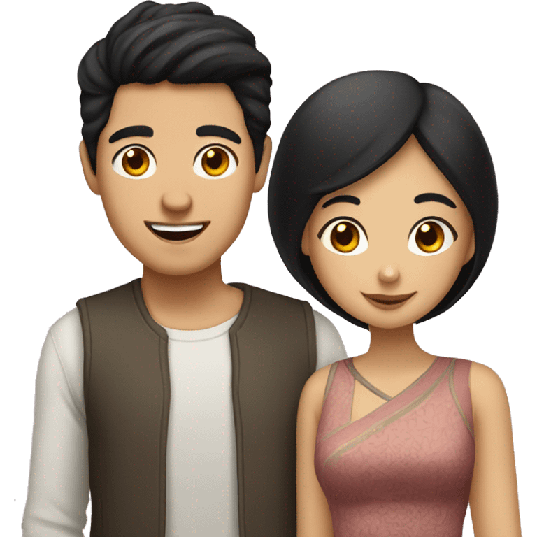 Asian guy with black hair and middle eastern girl couple  emoji