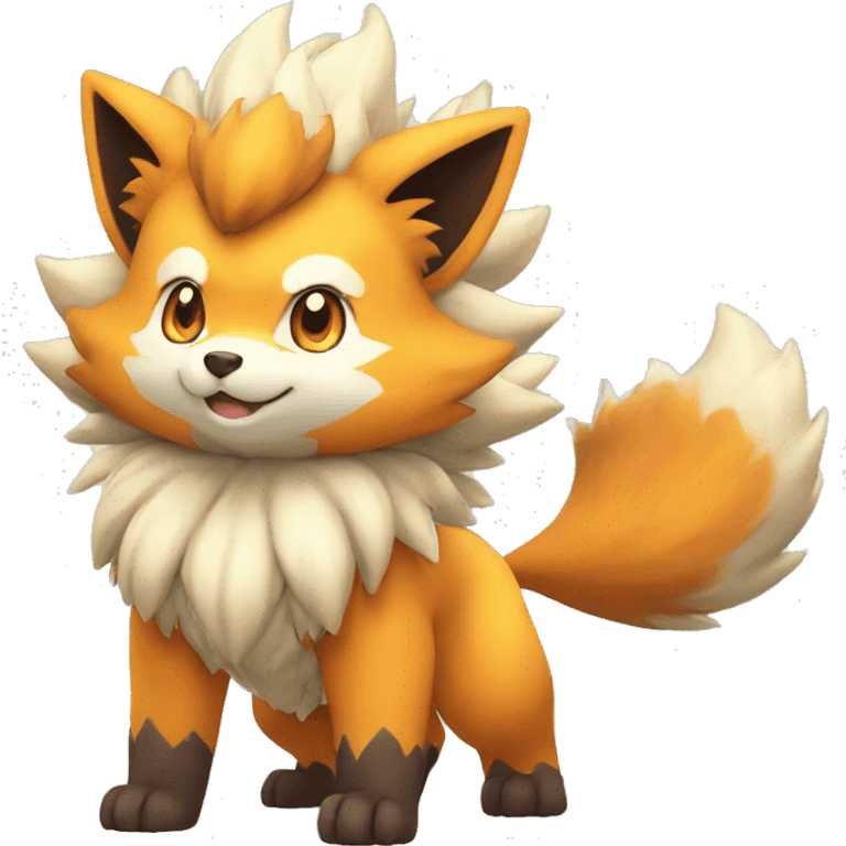 Colorful Shiny Kawaii Cute Arcanine—Vulpix-Fakémon-Pokémon full body emoji