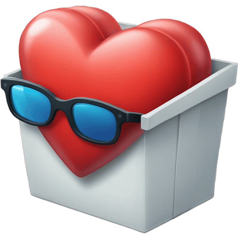 caja inteligente con lentes encima de un corazon gigante emoji