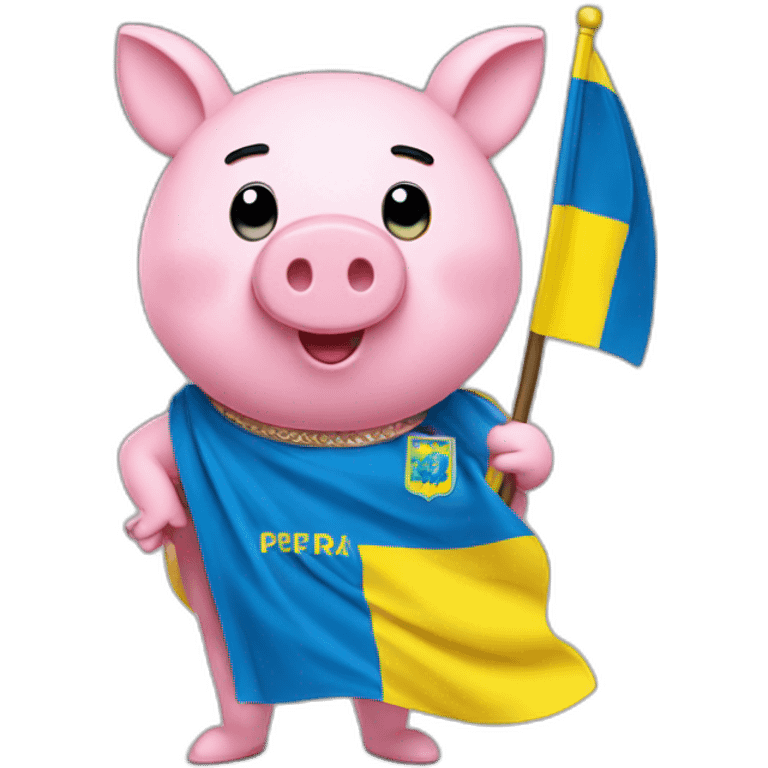 Pepa pig holds a Ukrainian flag emoji