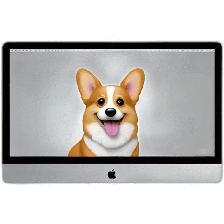 corgi sits behind apple-imac monitor emoji