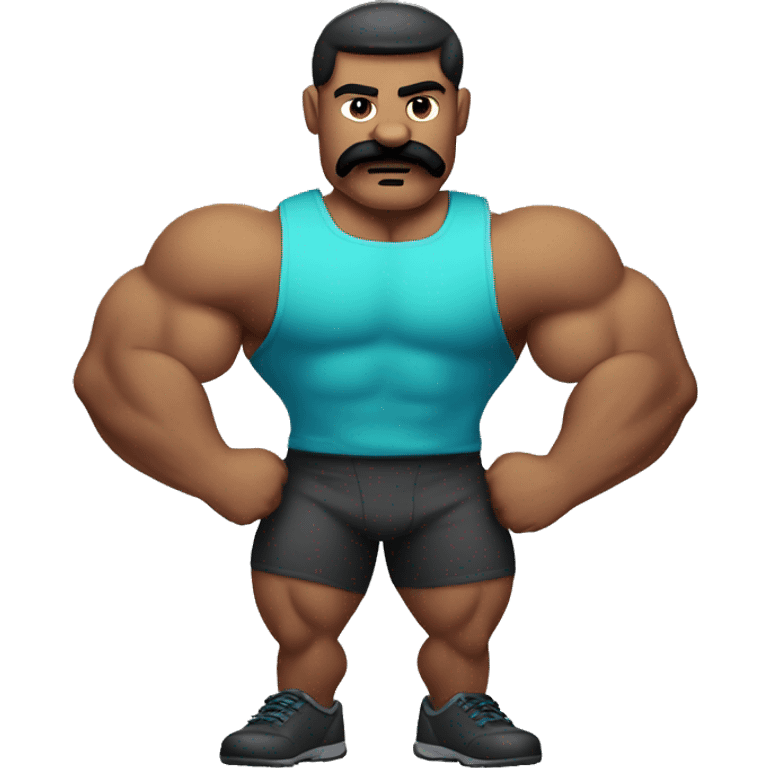 strong sport men with moustache and build muscles posing to show his muscles 💪  emoji