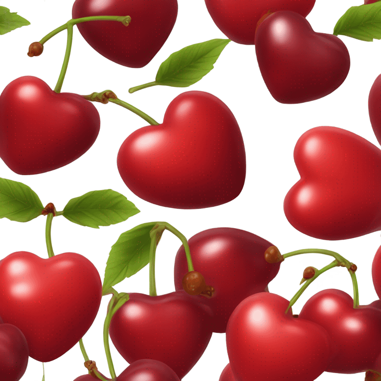 Realistic isolated heart shaped cherries with different shades of red and sizes. emoji