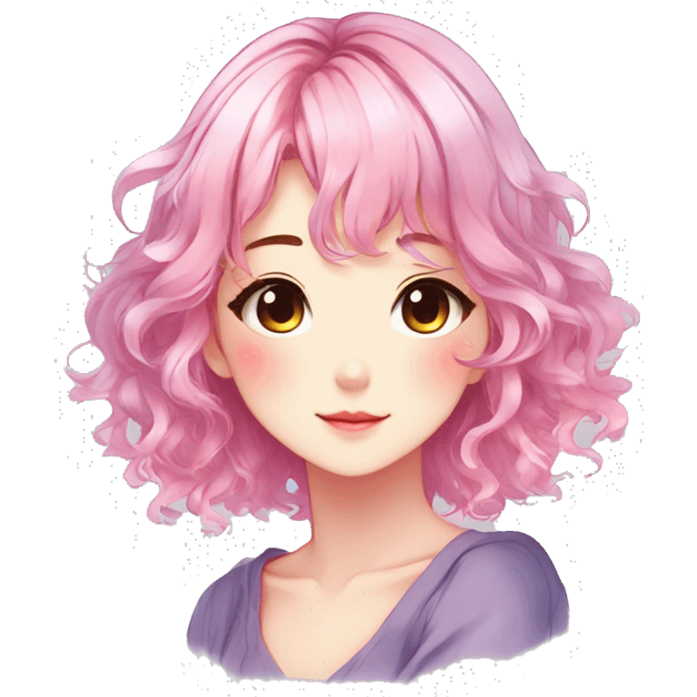 Gorgeous anime style shojo character with blushing face aesthetic and pretty colorful shiny gradient hair with hair garment trending style emoji