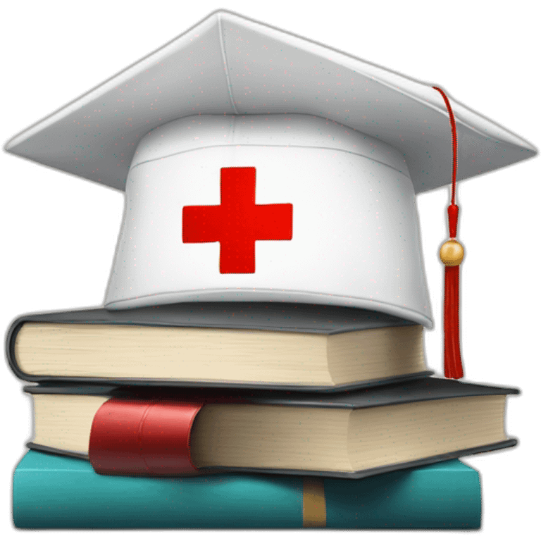 White Student cap with red medical cross On a stack of books emoji