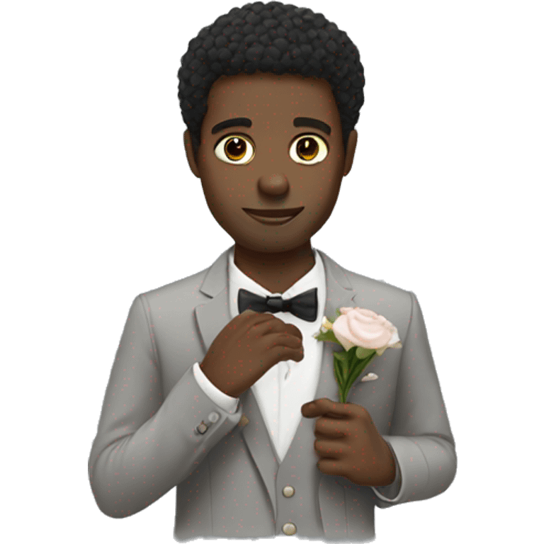 Black guy with medium short hair holding a ring to marry emoji