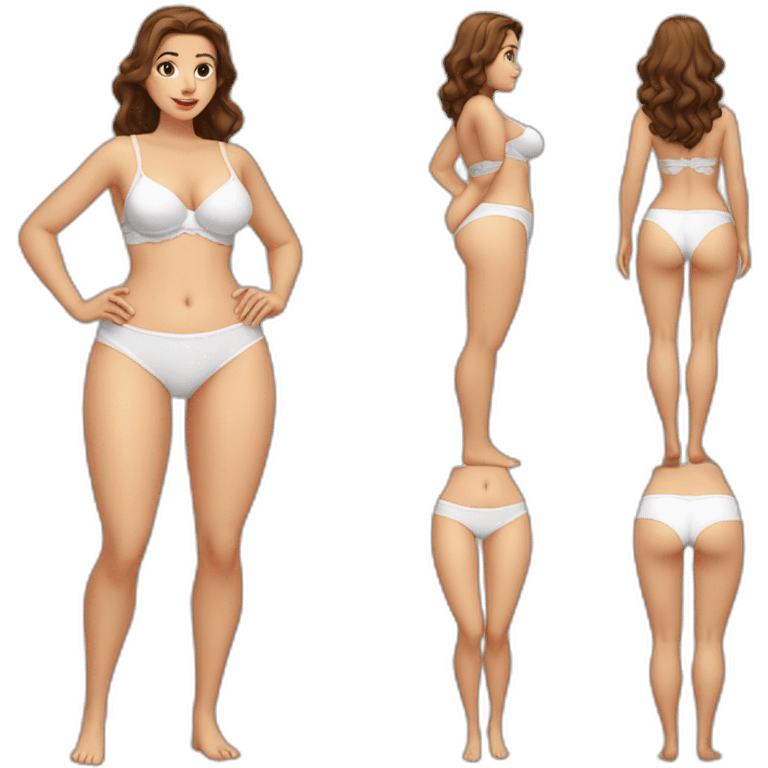 Full body Caucasian curvy beauty white knickers back and front views emoji