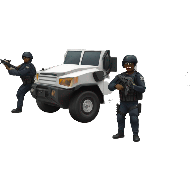 ARMESWAT POLICE TEAM DEPLOYING OUTSIDE THEIR POLICE ARMORED TRUCK emoji