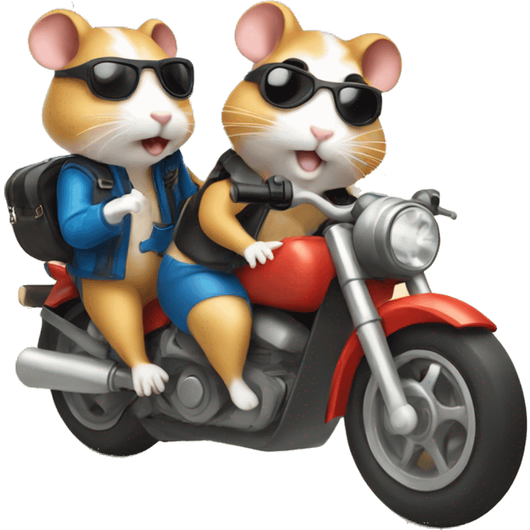 Two hamsters driving motorbike on beach emoji