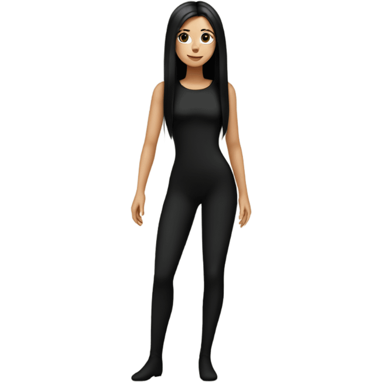 White girl with long straight black hair wearing a black bodysuit full body emoji