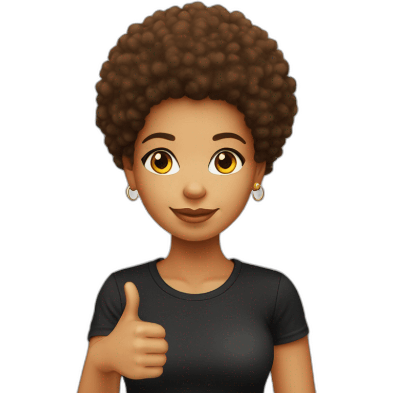 Light skin girl afro orange with thumb up dark tshirt emoji