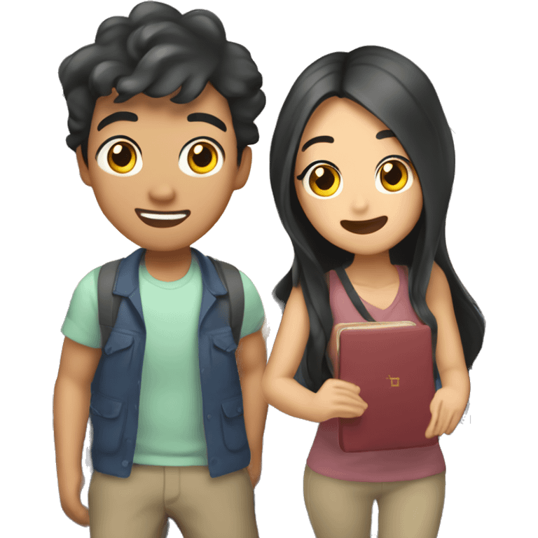 Cute Asian couple (girl with wavy long hair guy with short straight hair) excitedly traveling  emoji