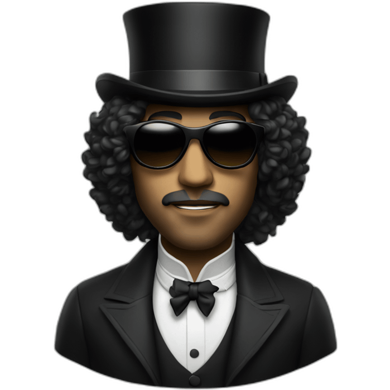 Man with a top hat and black sunglasses and long curly hair  emoji