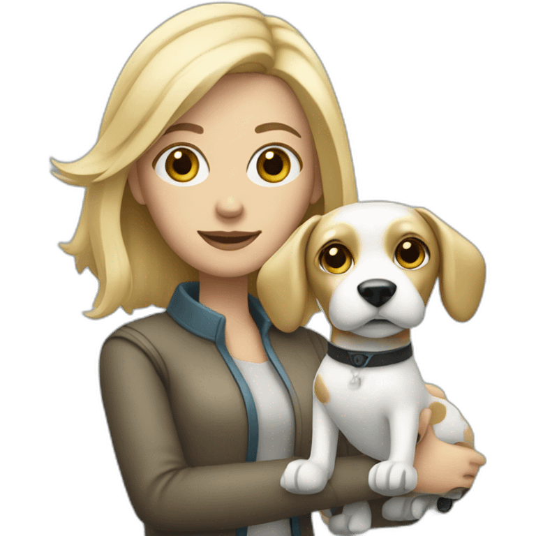 blonde white woman holding robot dog emoji