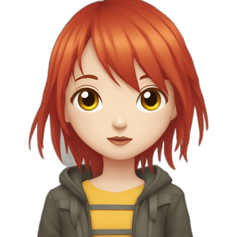 (gril) makima from the manga chainsawman with red hair fringe, yellow eyes with a circle inside emoji