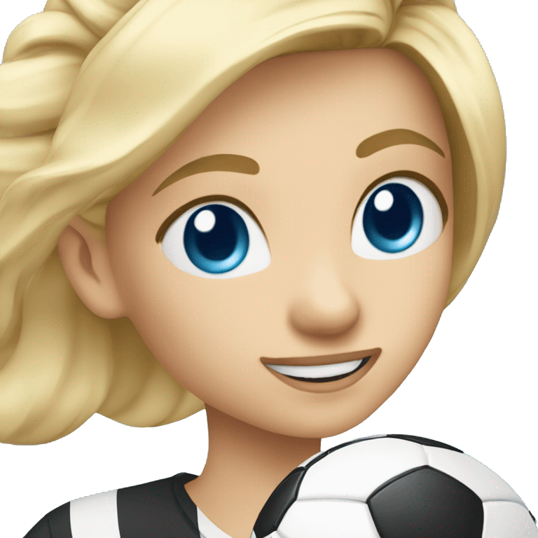 blonde young girl blue eyes kicking a soccer ball emoji