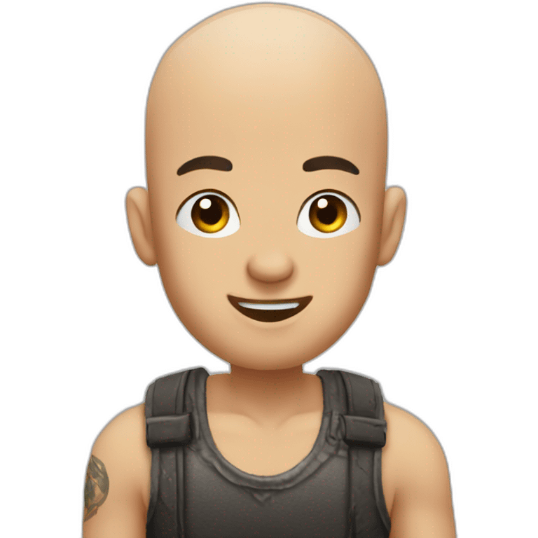 bald rom tattooed and on his head pointing at something with one hand emoji