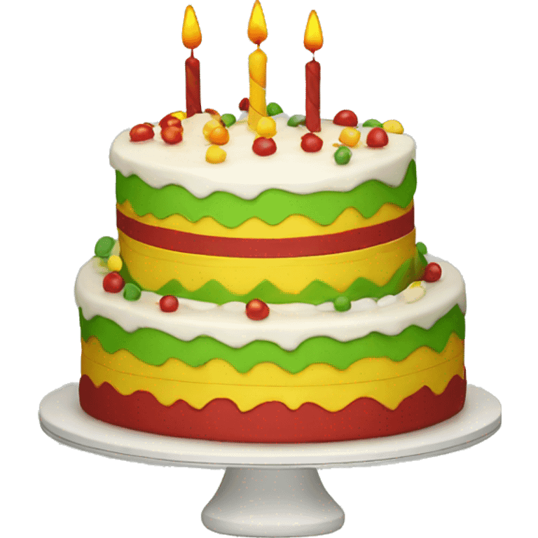 birthday cake wirh red yellow ang green colours emoji