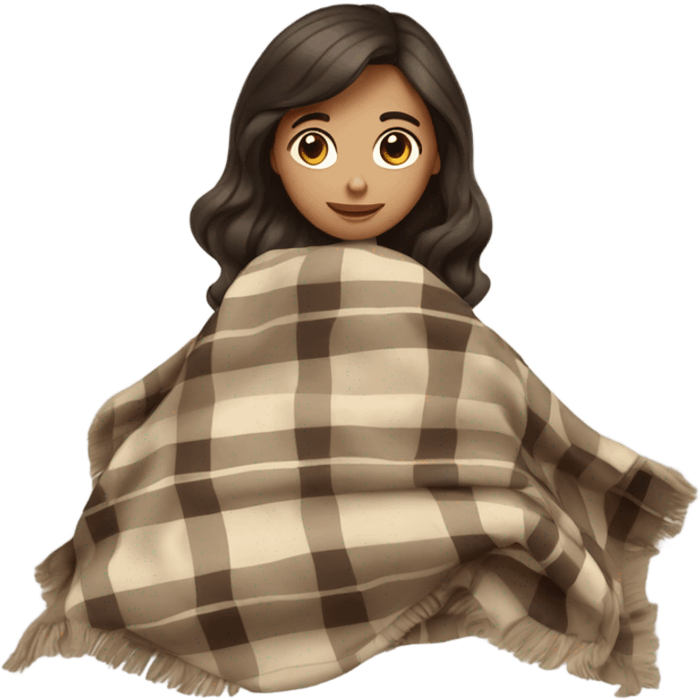 Beige clean girl folded plaid blanket with dark brown hait emoji