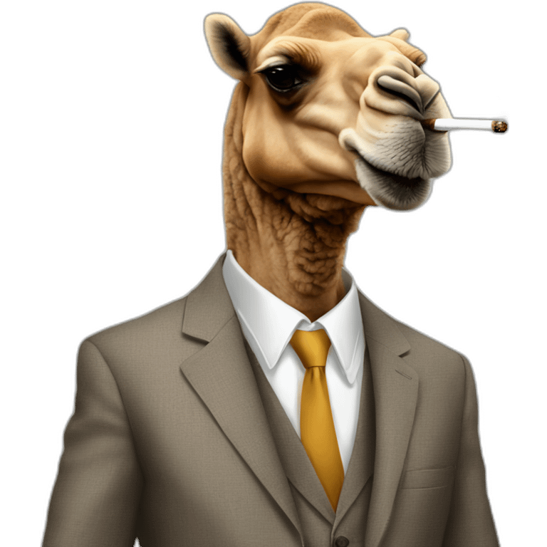 camel in suit with a cigarette in it's mouth emoji